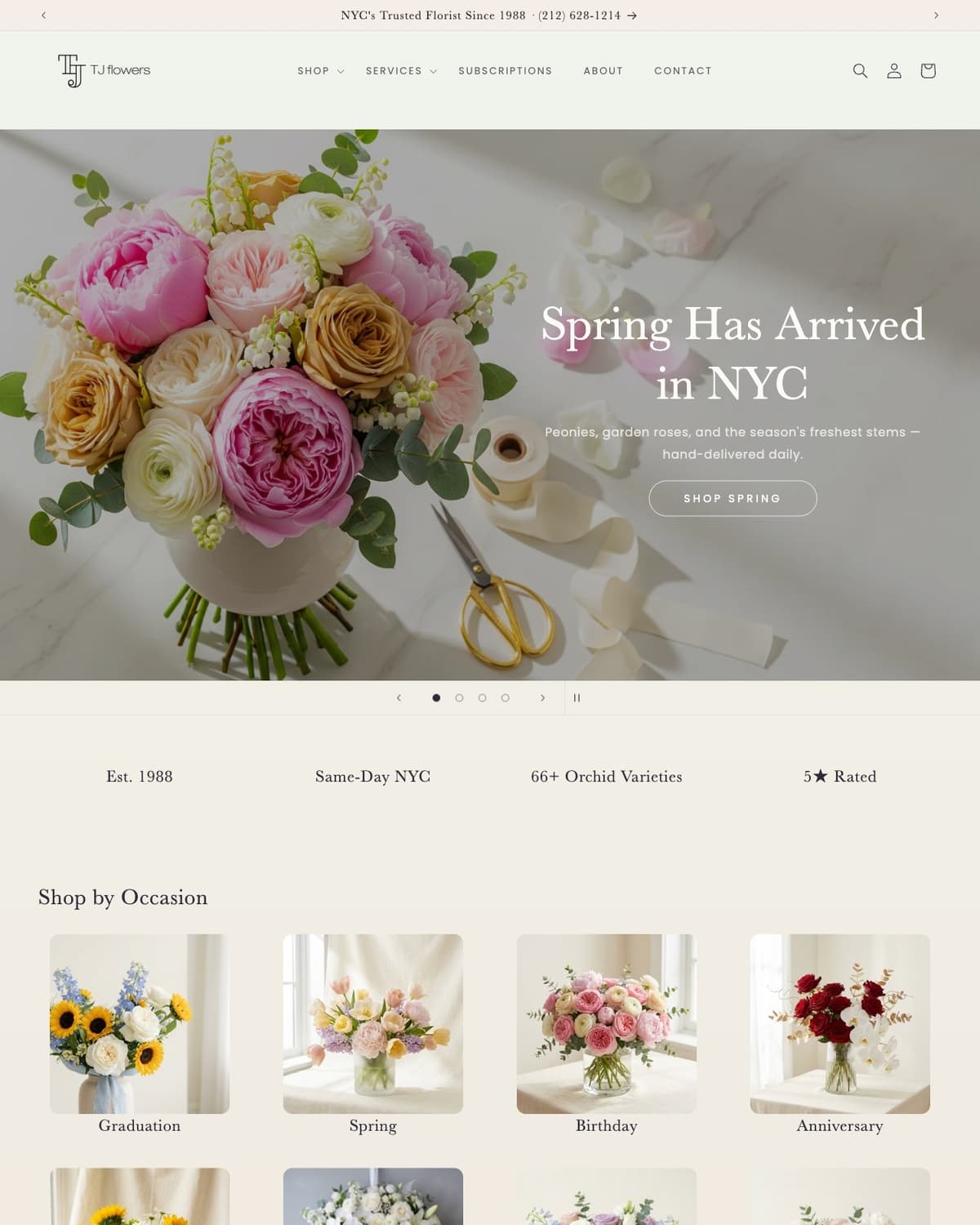 TJ Flowers Shopify 사이트