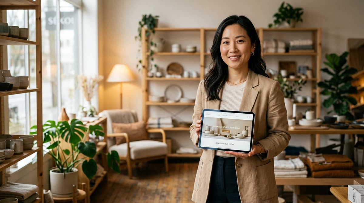A Korean-American business owner showing their new website